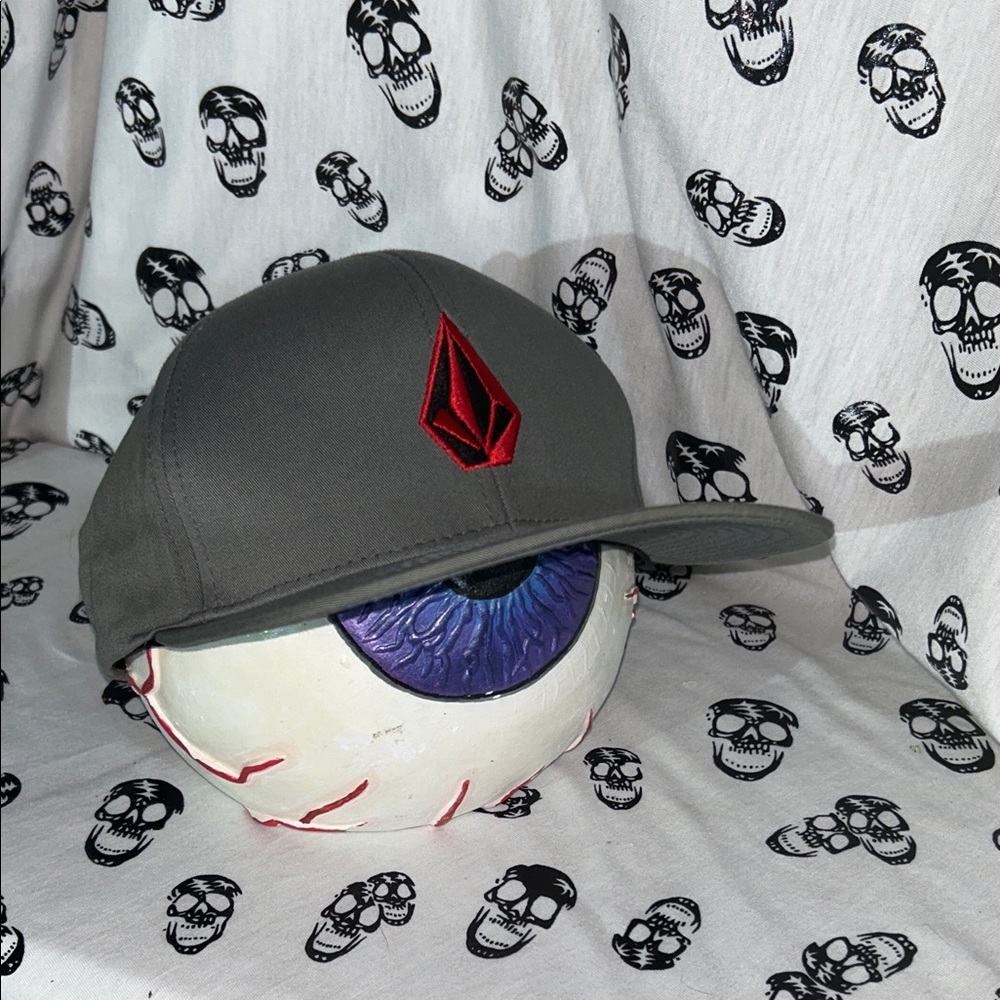 Volcom SnapBack Dark Gray Cap with Red Emblem